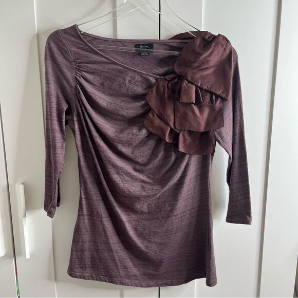 Anthropologie Vintage Deletta Volante Top Ruffle Satin Bow Knit Blouse Y2K small - Picture 3 of 11